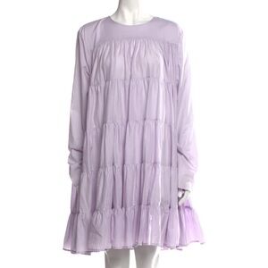 MERLETTE Soliman Solid Crew Neck Mini Dress Purple Small